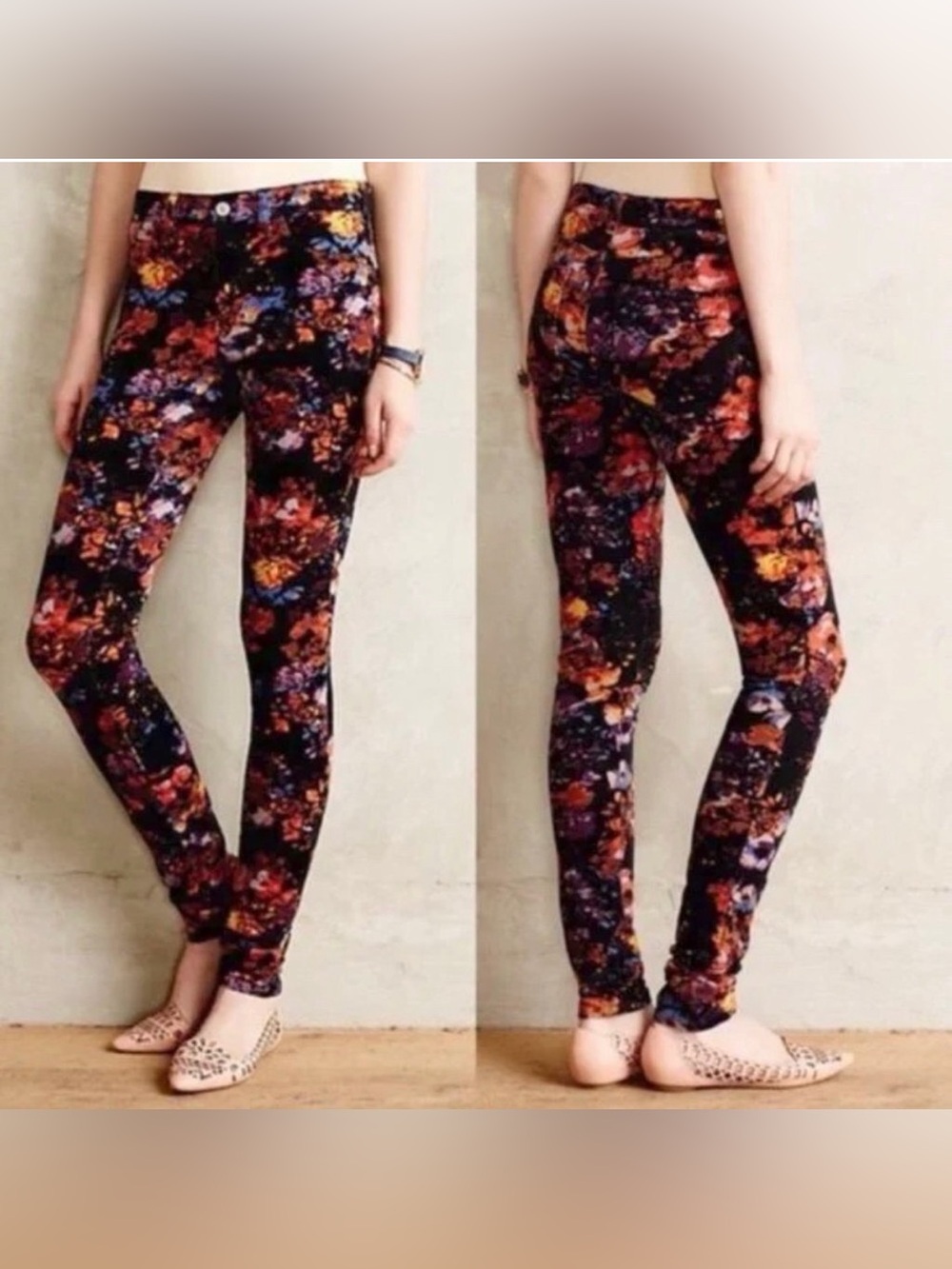 Pilcro and the Letterpress Black Floral Skinny Corduroys - W Size 31